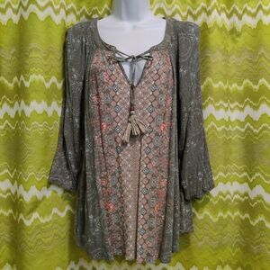 Sage Green Floral Peasant Top